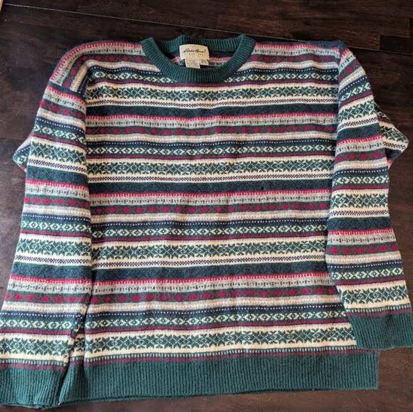 Eddie Bauer Fair Isle 100% Lambswool Crewneck Sweater, Holiday, Mens XL - Picture 1 of 4